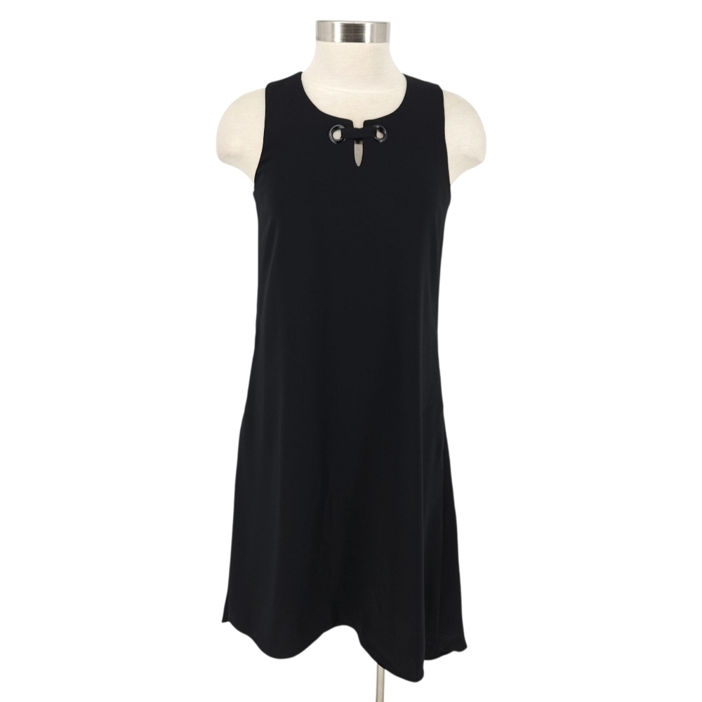 Alfani Shift Tank Dress Black Sleeveless Keyhole Neck HiLo Pockets 4
